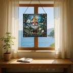 Daisy Crown Gnome Stained Glass Suncatcher – Square Hanging Window Panel for Home or Greenhouse – Whimsical Glass Art Gift for Garden Lovers, Christmas, Halloween, Father Days uoZbMI - Image 6