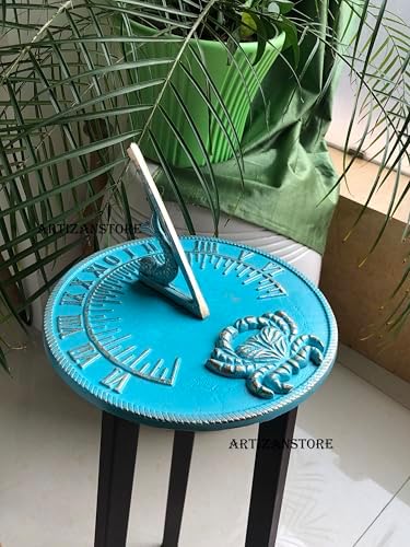 ARTIZANSTORE Sundial Verdigris Finish Brass 10" Dia Vintage Sun Dial Home & Garden Theme Fish Dial and Crab Plaque Outdoor Sundial - Image 5