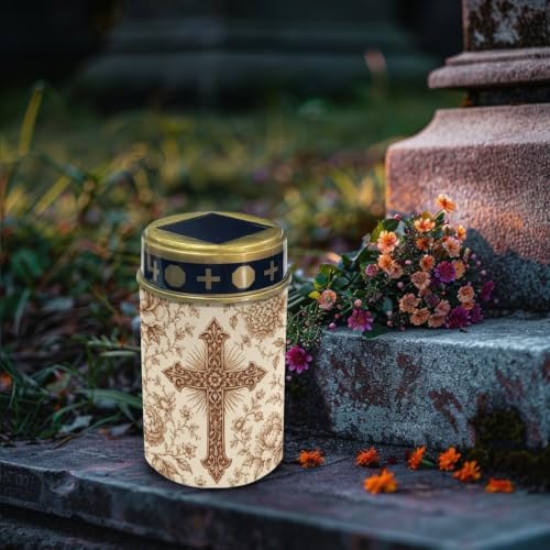 Poceacles Solar Powered Outdoor Lights Cemetery Solar Memorial Lights Outdoor Waterproof Landscape Candles for Yard Patio Lawn Home Decor, Vintage Beige Floral Cross, 6 Pcs - Image 3