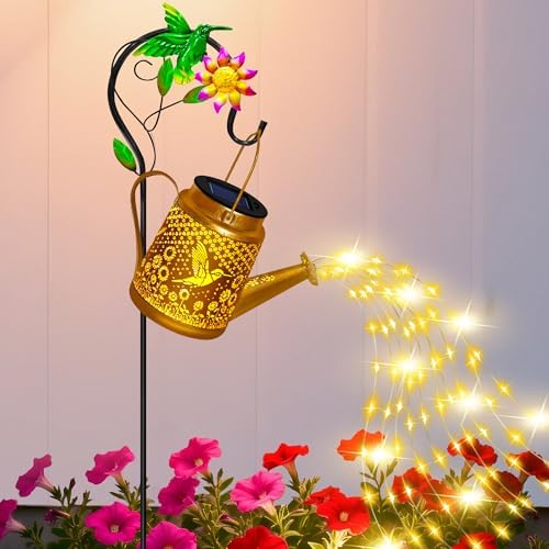 Solar Garden Lights Outdoor Decor, Hummingbird Watering Can Solar Lantern by OSTRITEC