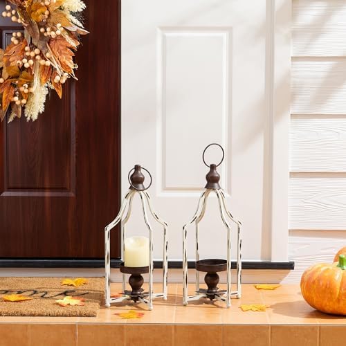 Glitzhome 16.5" H Lanterns Decorative Indoor Outdoor, Vintage Metal Lantern,Farmhouse Hanging Candle Holder for Living Room Mantel Patio Porch Garden Wedding & Holiday Decor,2pcs by Glitzhome