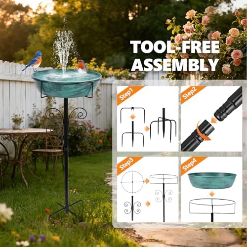 3" Deep 43" Tall Metal Bird Bath for Outdoors, 12" Dia Removable Birdbaths - Image 5