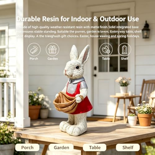 Simulated Pink Rabbit Statue Flower Pot Ornament, 17-Inch Resin Garden Sculpture Decor, Household Guardian Figurine, Gift for Yard Home Outdoor Decor,Pink White - Image 7