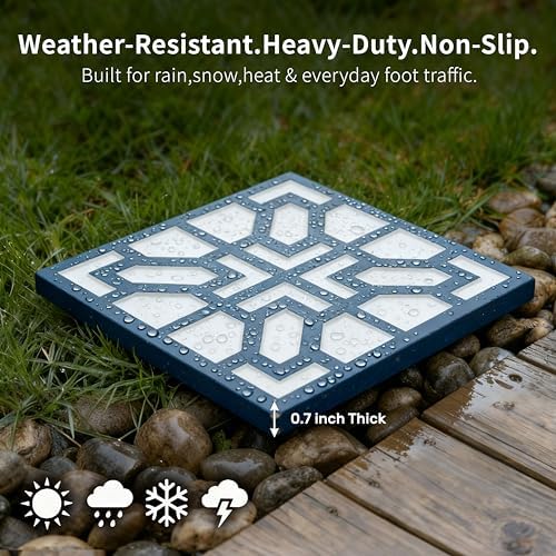 2 Pack Square Stepping Stones, 10” Cement Garden Path Stones in Moroccan Tile Design, Modern Geometric Outdoor Patio Decor, Weather-Resistant Fall Garden (Midnight Indigo) - Image 2