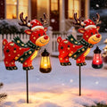 2 Solar Christmas Deer Stake with Lantern, Metal Solar Lights Garden Decor by VOOKRY