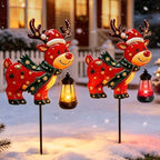 2 Solar Christmas Deer Stake with Lantern, Metal Solar Lights Garden Decor by VOOKRY