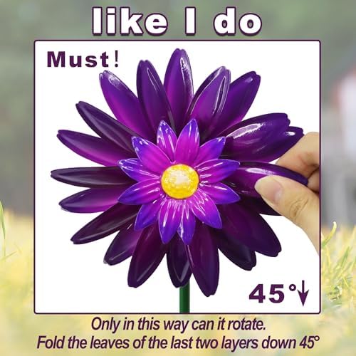 Metal Flower Wind Spinner Garden Stake Yard Art, Lawn Windmill Ornaments - Image 3