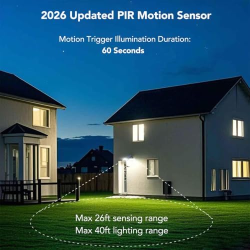 EMANER Motion Lights Solar Powered, Outdoor Flood Lights Stay On or Motion On/Off, Dusk to Dawn Security Solar Light, Covers up to 40ft Distance Landscape Spotlights for Garden Backyard Path, 8-Pack - Image 6