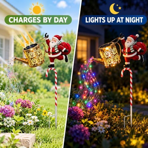 Solar Santa Watering Can Light, Christmas Garden Stake with Colorful LEDs - Image 4