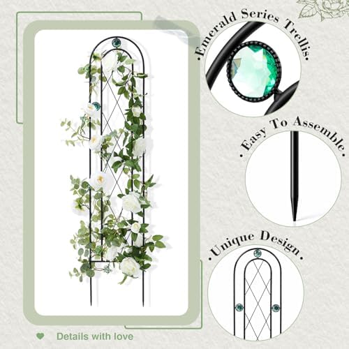 2 Pack 4' H x 10" W Metal Arched Garden Trellis for Potted Climbing Plants Outdoor Rustic Black Coating Iron Wire Lattices Grid Panels for Vine Pergola Cucumbers Vegetables Flower Support - Image 3