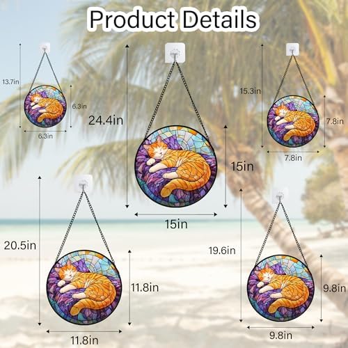 Sleeping Orange Cat Stained Glass Window Hanging Suncatcher Gifts 9.8" - Image 6