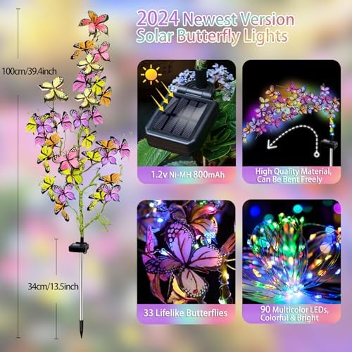 Solar Garden Lights Outdoor, Waterproof Solar Butterfly Lights 4 Pack Willow Vine Light with 80 LED 33 Butterfly Colorful Lighting for Garden Yard Lawn Outdoor Decor, Gift for Mom Women Mother's Day - Image 2