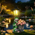 Frog Garden Statue Home Outdoor Decor with Solar Lantern and Flowerpot Solar Frogs Sculptures Waterproof Garden Outside Figurine Ornament, Women Gardening Housewarming Gift for Yard Pond by Unknown