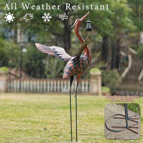 48'' Large Heron Garden Statue with Solar Lantern - Image 5