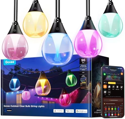 Govee Clear Bulb Outdoor String Lights, 96ft IP67 Patio & Backyard Lights by Unknown
