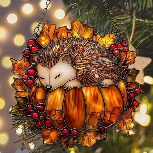 Cute Little Hedgehog Pumpkin Acrylic Suncatcher - Image 6