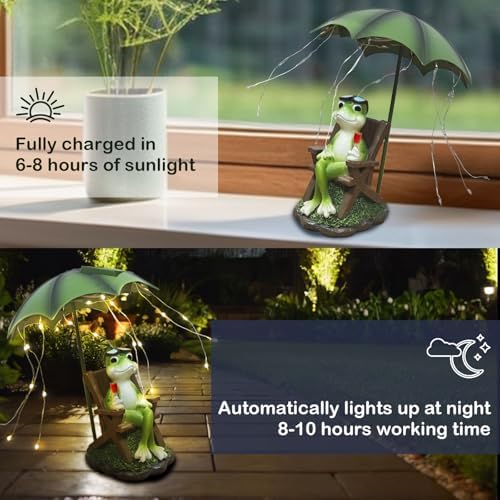 Solar Red Wine Frog Statue Umbrella LED Lantern Waterproof Yard Decor - Image 3