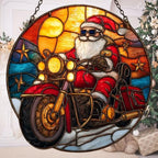 Cool Retro Santa Riding Motorcycle Mosaic Acrylic Suncatcher by AVAGAN