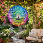 Shwing 12 Inch Wind Spinner Rainbow Tree of Life Hanging Decor Colorful Spiritual Metal Ornament Outdoor Kinetic Garden Art 3D Wind Spinner for Patio Porch Balcony Backyard Meditation Decoration by Unknown