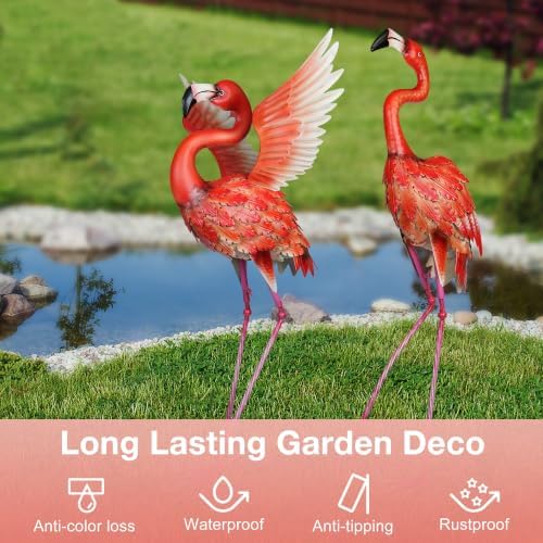Garden Statues Large Metal Flamingo Sculptures, Set of 2 Red - Image 5