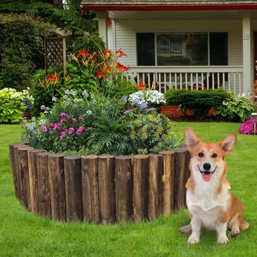 Wood Garden Fence, Natural Wooden Solid Log Edging Border Decorative for Flower Bed Barriers and Landscape Fencing (8PACK) - Image 5
