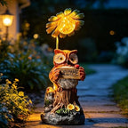 COWOS Solar Powered Owl Garden Statue with Glowing Flower Light, Hand-Painted Resin Figurine for Outdoor Patio, Yard, Lawn Decor, Gift for Nature Lovers - Image 4