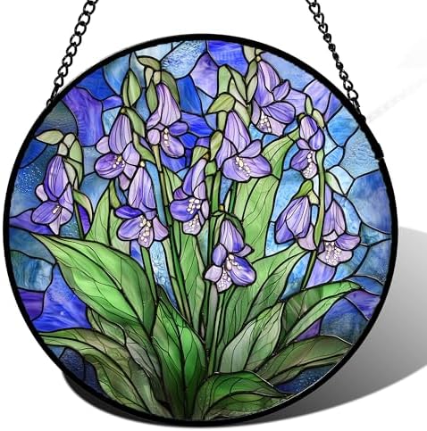 Stained Glass Window Hanging Suncatcher Purple Flower Gifts for Women 9.8" by amderven