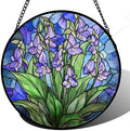 Stained Glass Window Hanging Suncatcher Purple Flower Gifts for Women 12" by amderven