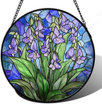 Stained Glass Window Hanging Suncatcher Purple Flower Gifts for Women 12" by amderven