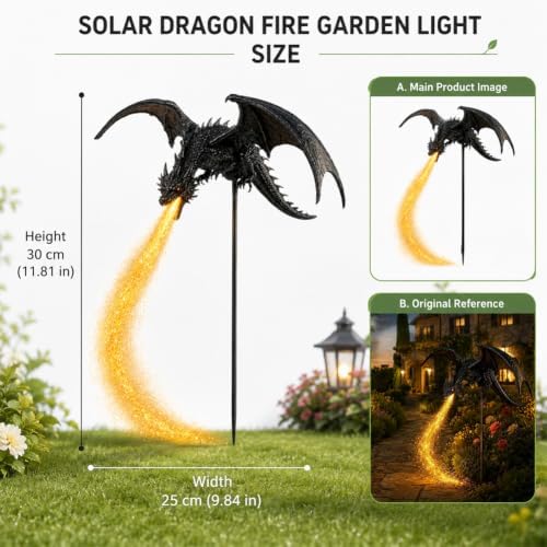 Solar Dragon Fire Garden Stake Light, Gothic Fantasy Solar Powered Lawn - Image 7