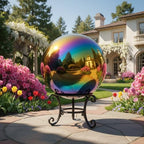 25cm/10 inch Garden Sphere Mirror Gazing Ball,Rainbow Stainless Steel Polished Reflective Smooth Hollow Globe Ball,Durable Colorful and Shiny Decorations Addition to Garden Patio Yard Home - Image 6