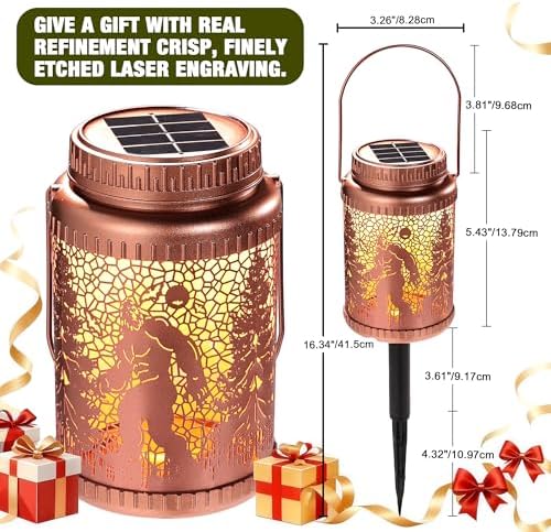 Cooo 4 Pack Solar Lanterns Outdoor Waterproof Bigfoot Sasquatch Christmas Trees Solar Pathway Lights Landscape Path Christmas Gifts for Women Mom Grandma Outdoor Table Lamp Garden Yard Decor-Rose Gold - Image 2