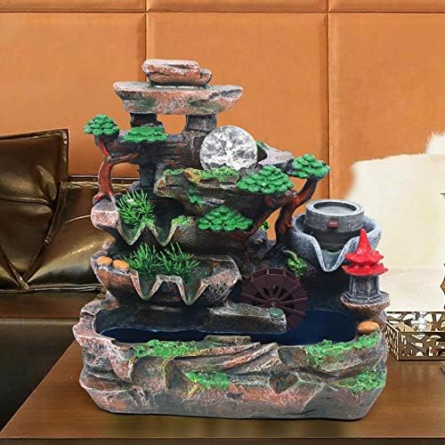 Tabletop Fountain Ornament, 110V Desktop Waterfall Fountain with LED Atomizer and Pond, Featuring Realistic Waterfall Artificial Trees, Rockery Water Fountains for Indoor Home Office Desk Decor (F) - Image 3