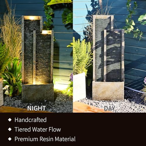 35” Modern Double Column Waterfall Fountain Outdoor Garden - Image 3