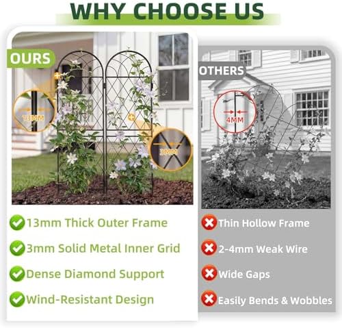 2 Pack 70.8" X 19.7" Metal Garden Trellis for Climbing Plants Outdoor - Rustproof Heavy Duty Arched Trellis - Decorative Rose Plant Support Trellis for Roses,Vines,Vegetables,Flowers,Black - Image 2