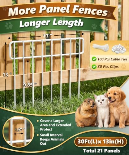 30Ft(L) X 13Inch(H) Animal Barrier Fence - 21 Pack White Garden Fence Panels Metal Garden Fencing Edging Border No Dig Fencing for Dog Rabbits Ground Stakes Defense Outdoor Patio Fence Extension - Image 2