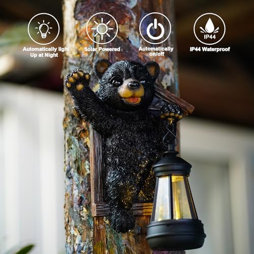 Goodeco Black Bear Tree Hugger with Solar Lantern - Garden Statue for Yard - Image 6