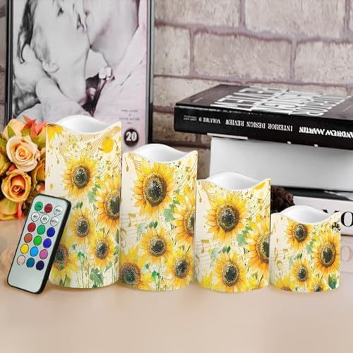 Retro Sunflower Flickering Flameless Candles with Remote and Timer Set of 4 Color Changing Battery Operated Candles for Home Wedding Decoration - Image 4