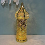 Moroccan Lantern Hollow White LED Wind Lamp Wrought Iron Decorative Ramadan Lantern for Hanging or Table Home, No Battery - Image 3