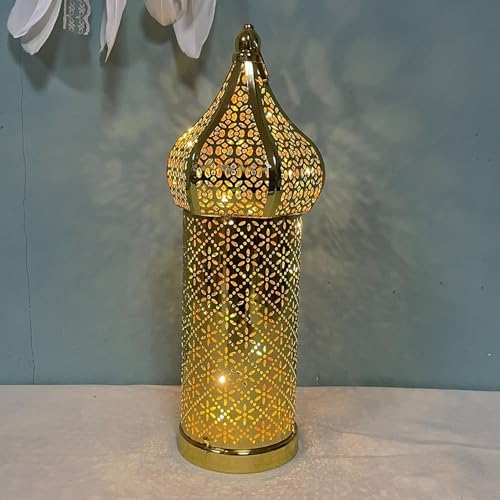 Moroccan Lantern Hollow White LED Wind Lamp Wrought Iron Decorative Ramadan Lantern for Hanging or Table Home, No Battery - Image 3