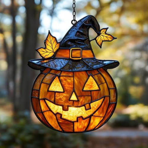 Funny Pumpkin Witch Hat Acrylic Suncatcher by AVAGAN