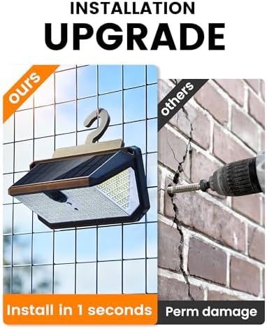 LUHLEE Hook Installation Solar Outdoor Lights,Hanging Solar Lights for Fence,6000K 526LEDs Bright Motion Sensor Light with 270° Wide & 3 Modes and Remote for Yard,Patio,Garden (1) - Image 2