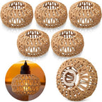 6 Pcs Small Rattan Lamp Shade Lantern Shape Boho Rattan Chandelier Shades Replacement Handwoven Hanging Light Shades for Table Floor Lamp Pendant Light Fixtures, 4.3" H x 6.7" D by Unknown