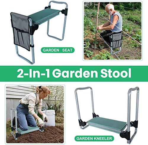 2022 Garden Kneeler and Seat Stool,Foldable Heavy Duty Garden Bench Workseats with Tool Pocket and Soft EVA Kneeling Pad for Senior,Gardening Lovers, Green - Image 3