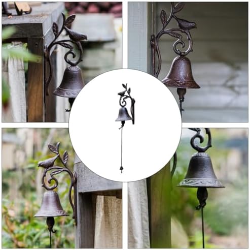 Cast Iron Flower Bird Bell Rustic Retro Wall Decor Brown Iron - Image 5