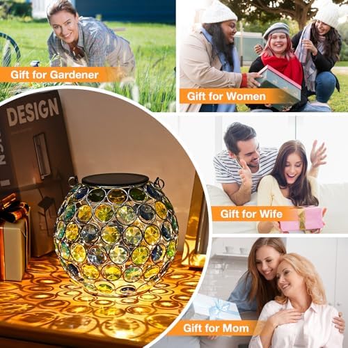 Uspring 2 Pack Red & Blue Crystal Mosaic Solar Lanterns Outdoor Waterproof Decorative Hanging Solar Lights for Outside - Image 7