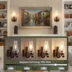 Battery Operated Wall Sconces, Ice Crackle Glass Lampshade Rustic Wall Lights, Non-Hardwired Antique Kerosene Wall Lamps, Vintage Bedside Distressed Wall Sconces Set of 2 for Bedroom Hallway - Image 3