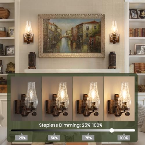 Battery Operated Wall Sconces, Ice Crackle Glass Lampshade Rustic Wall Lights, Non-Hardwired Antique Kerosene Wall Lamps, Vintage Bedside Distressed Wall Sconces Set of 2 for Bedroom Hallway - Image 3