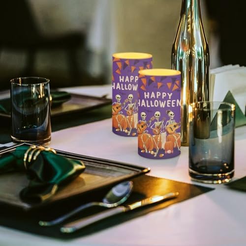 Happy Halloween Flameless Candles Battery Operated Candles with Timer Remote Skeleton LED Real Wax Pillar Lights for Trick or Treat Party Dining Table Banquet Decor Battery Tealights - Image 4