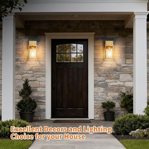Outdoor Light Fixtures Wall Mount, Waterproof Front Porch Lights, Modern Exterior Lighting Fixtures with E26 Socket, Gold Wall Sconces Lantern Lamp, Outside Lights for House, Garage, Patio (2 Pack） - Image 7